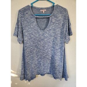 Juicy Couture Heathered Blue Knit SS Top Shirt Keyhole Neck Women's XS